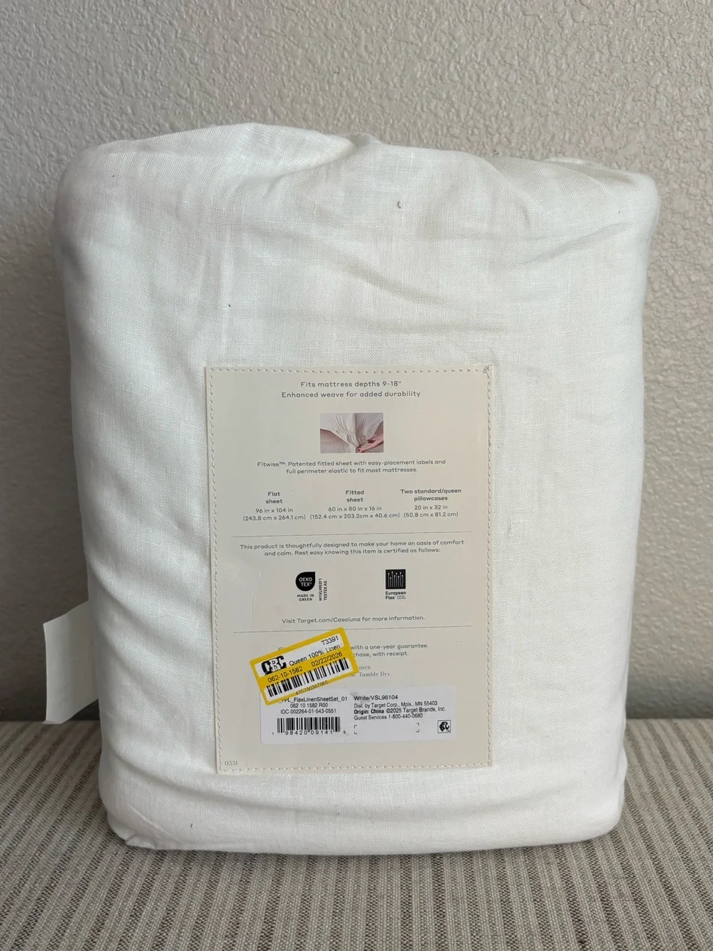 NWT Queen 100% Linen Sheet Set White - Casaluna